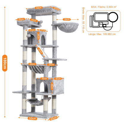 Heybly HCT034W Kratzbaum Katzenturm – 180 cm, Hellgrau
