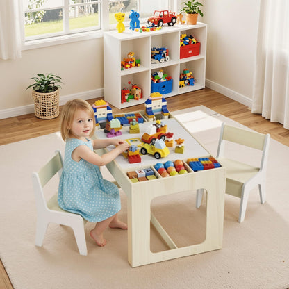Clevich Kindersitzgruppe mit Stauraum, Tisch mit 2 Stühlen, Holzfarbe