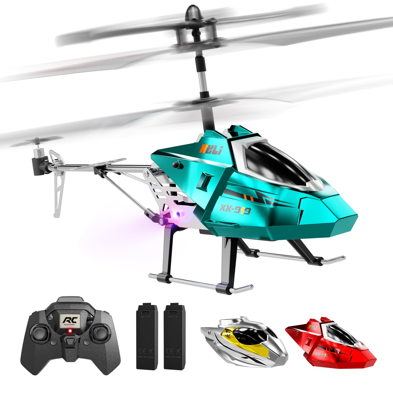 XIKOTEC RC Helikopter ferngesteuert mit LED und 2 Akkus, blau, für Kinder ab 8 Jahren