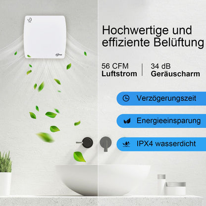 EINTTAX Badlüfter 100 mm Wandmontage, IPX4, leise 34 dB, weiss