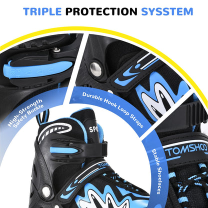 TOMSHOO Inline Skates, verstellbar, LED-Rollen, Blau, Grösse M