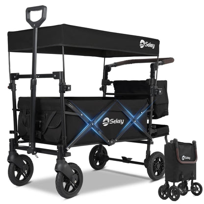 Sekey Bollerwagen Faltbar mit Dach 2 Kinder - SS5050 Schwarz