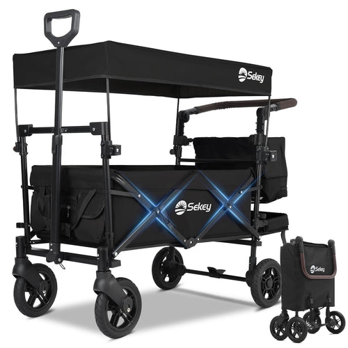 Sekey Bollerwagen Faltbar mit Dach 2 Kinder - SS5050 Schwarz