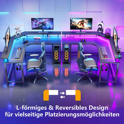Rolanstar L-Eckschreibtisch – RGB-LED & Steckdosen 135 cm