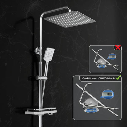 JOHO Edelstahl Duschsystem - Regendusche Chrom 30x30cm ohne Armatur