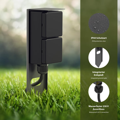 ledscom.de PIWI 3er Garten Steckdosensäule 2-Fach Erdspiess Anthrazit
