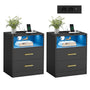 VASAGLE CUSTOS Nachttisch mit Ladestation, 2er Set, tintenschwarz, goldene Griffe, zwei Schubladen