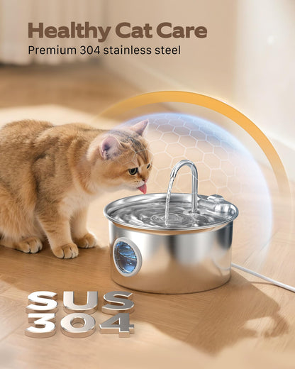 ATMZIQXR Katzenbrunnen Edelstahl S18-PRO, 2.6L Trinkbrunnen Katze