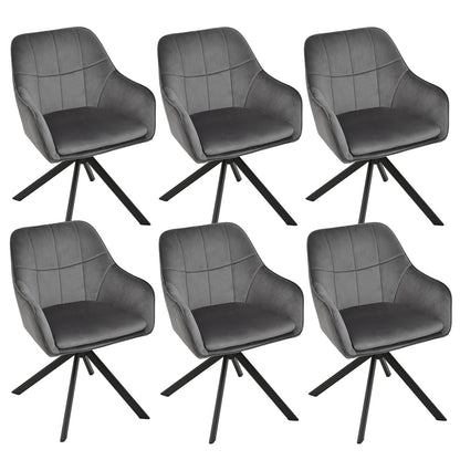 Goeurvant Esszimmerstühle 6er Set, drehbar, Samt Grau, Metallbeine, Armlehnenstühle mit Drehfunktion