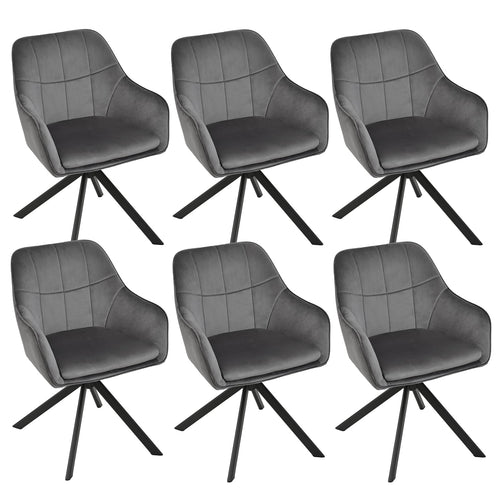 Goeurvant Esszimmerstühle 6er Set, drehbar, Samt Grau, Metallbeine, Armlehnenstühle mit Drehfunktion