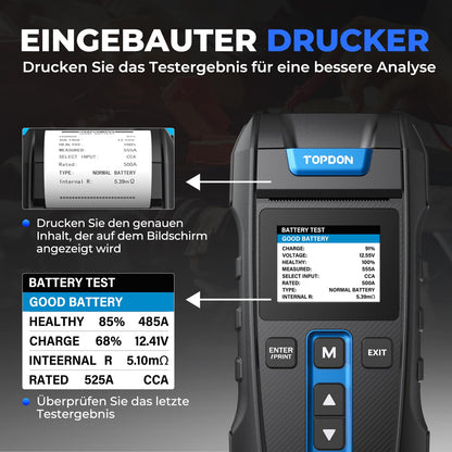 TOPDON BT300P KFZ Batterietester - mit Drucker, 12V/24V