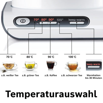 Bosch TWK8611P kabelloser Wasserkocher weiss mit Temperaturwahl