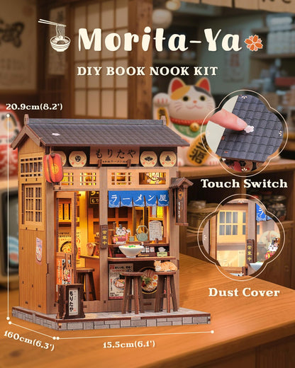 CUTEBEE Book Nook Kit Morita-Ya – DIY Miniaturhaus mit LED-Beleuchtung