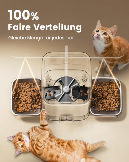 oneisall Futterautomat Katzen 5L, 2 Edelstahlnäpfe, 1-6 Mahlzeiten