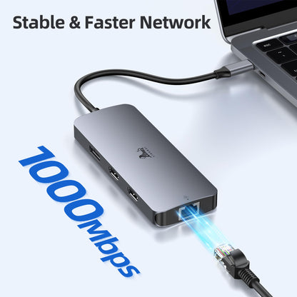 LIONWEI USB-C Docking Station 8-in-1 mit Dual HDMI und DisplayPort