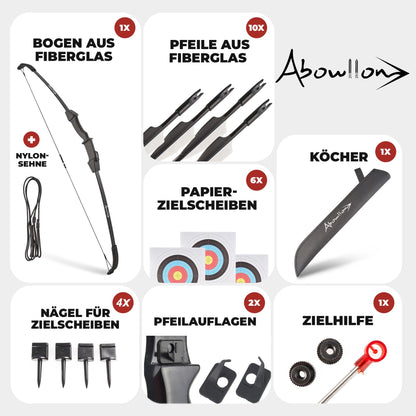 Abowllon Recurvebogen Einsteiger-Set 15 lbs, 106 cm, 10 Pfeile