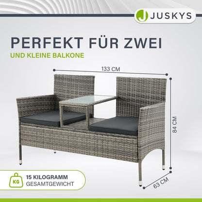 Juskys Monaco Polyrattan Gartenbank – 2-Sitzer grau-meliert