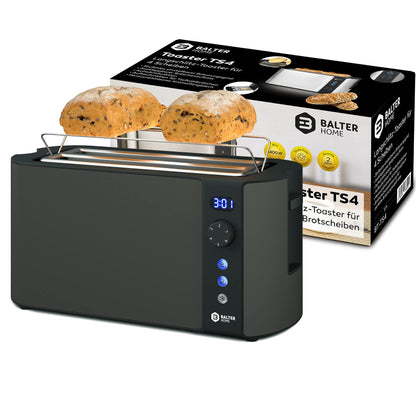 Balter Toaster TS-04-LCD, 4 Scheiben, Langschlitz, Edelstahl, Grau