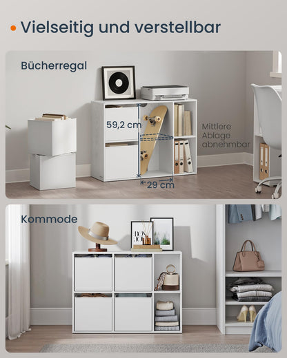 SONGMICS HOME Bücherregal LBC196W01 – Werkzeuglos, 4 Schubladen, Weiss