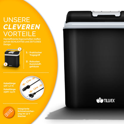 tillvex Kühlbox elektrisch 24L kühlt & wärmt – Anthrazit
