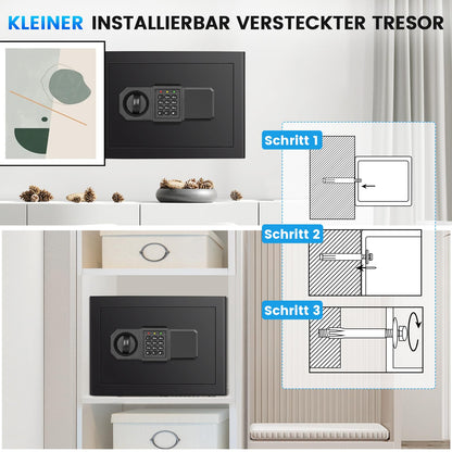 Tiskgg Tresor Safe 25L mit Zahlenschloss, Alarm und abnehmbarem Regal