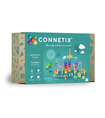 CONNETIX Regenbogen Ball Run Set – Magnetische Fliesen 92 Teile. Buntes Set aus magnetischen Bausteinen zur Konstruktion einer Kugelbahn.