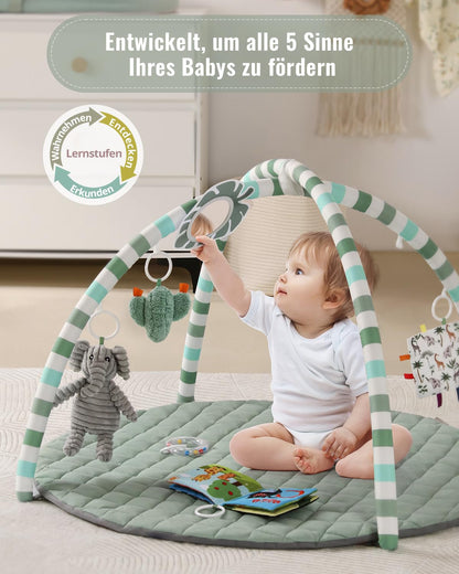 Blissful Diary Spielbogen Baby mit 6 Spielzeugen, Salbeigrün