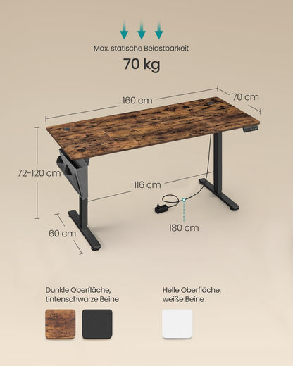 SONGMICS Elektrischer Schreibtisch 160x70 cm - Vintagebraun LSD136K01