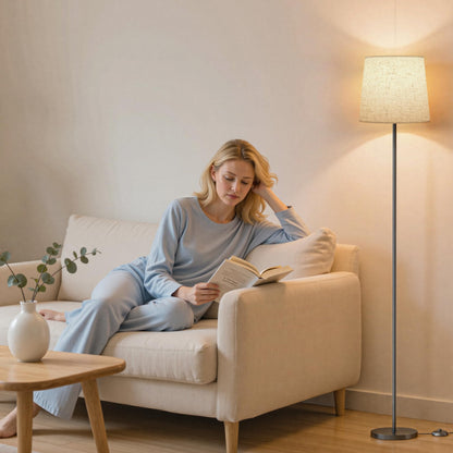 SIBRILLE LED-Stehlampe mit Fernbedienung und Leinen-Lampenschirm