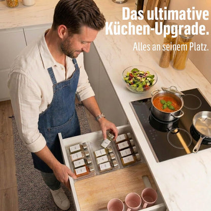 Deco haus Gewürzregal Schublade mit 24 Gewürzgläsern und Etiketten