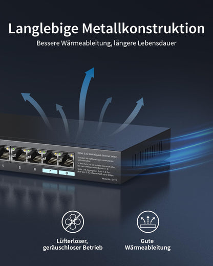 BrosTrend 2.5-Gigabit Netzwerk Switch 8 Port Unmanaged