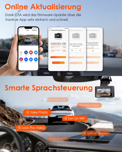 VANTRUE E2 Dual Dashcam 2.7K vorne und hinten, WLAN, GPS, Nachtsicht