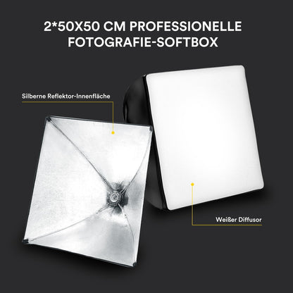 RALENO 2x 50W LED Softbox Fotostudio Set - 50x50 cm