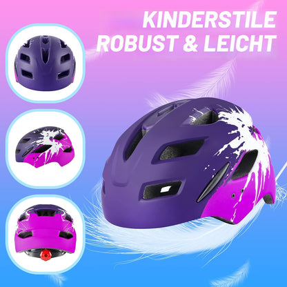 RaMokey Kinder Fahrradhelm mit LED-Rücklicht 50–56 cm Lila/Rose