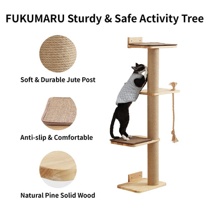 FUKUMARU Wandkratzbaum 127cm – Jute & Massivholz für Katzen