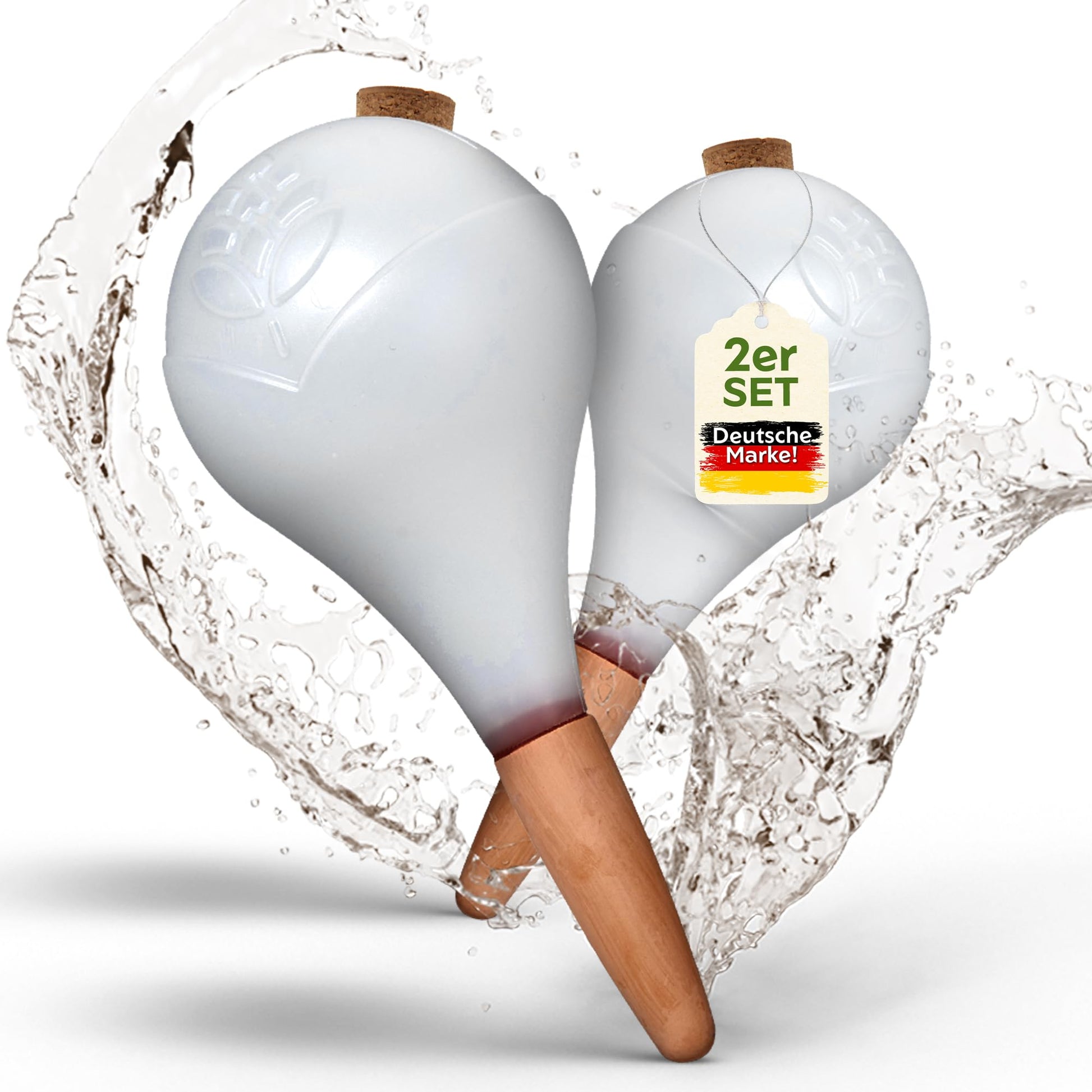 VITALLEO Bewässerungskugeln XL 400 ml, Selbstbewässerung, 6er-Set – weisse Kunststoffkugeln mit Korkverschluss