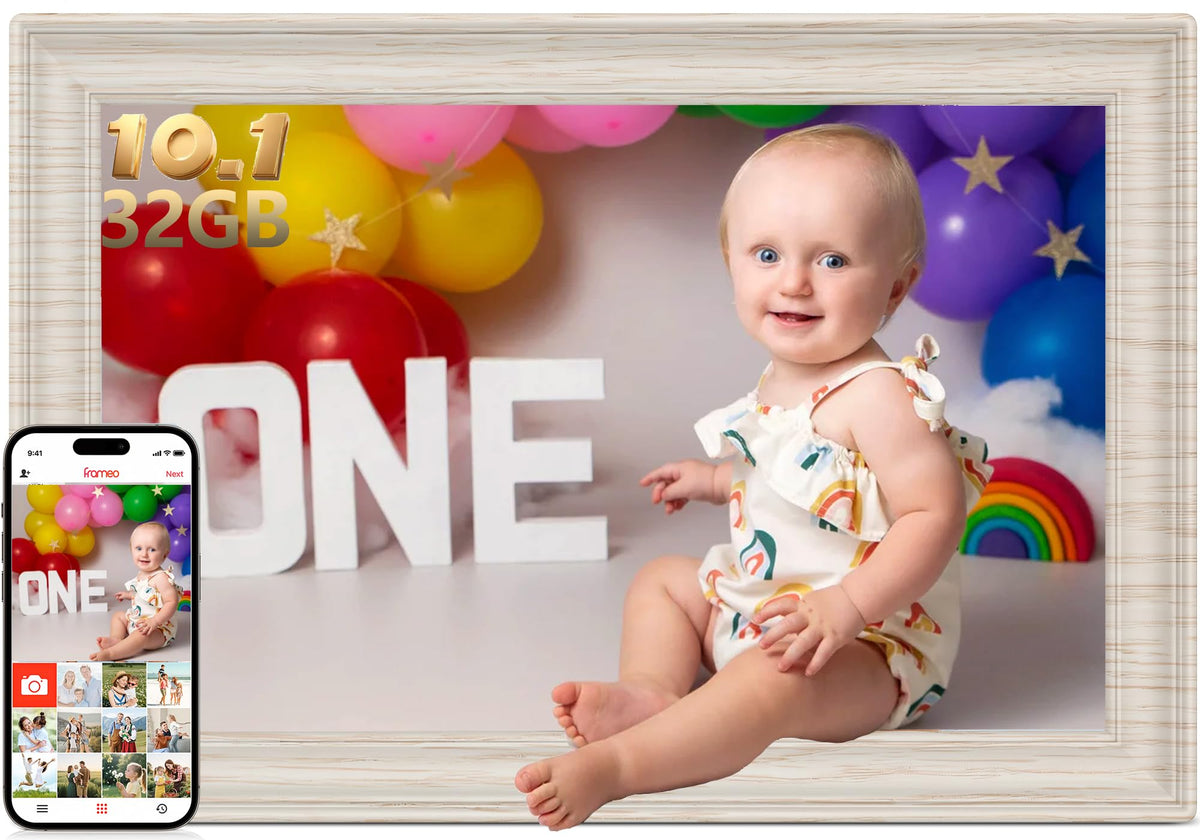 WONNIE Frameo Digitaler Bilderrahmen 10,1 Zoll WLAN Touchscreen 32 GB mit IPS-Display und Tischständer