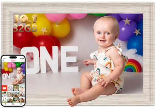 WONNIE Frameo Digitaler Bilderrahmen 10,1 Zoll WLAN Touchscreen 32 GB mit IPS-Display und Tischständer