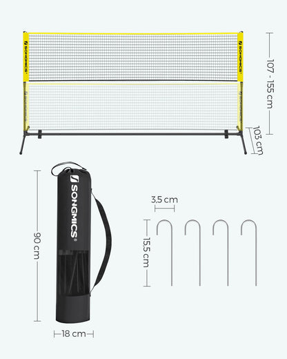 SONGMICS Badmintonnetz 3 m höhenverstellbar mit Tragetasche, Gelb