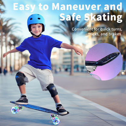 BELEEV Kinder Skateboard 22 Zoll Mini Cruiser mit LED Leuchtrollen