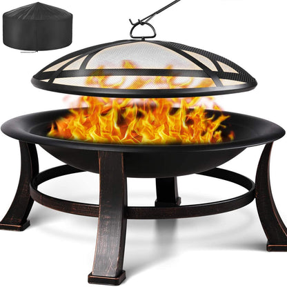 TLGREEN Feuerschale Retro Φ76cm – Schwarz, Grill & Funkenschutz. Runde, schwarze Feuerschale zum Heizen, Grillen, mit Funkenschutz.
