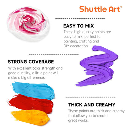 Shuttle Art Acrylfarben Set, 24 Farben à 250 ml, wasserfest