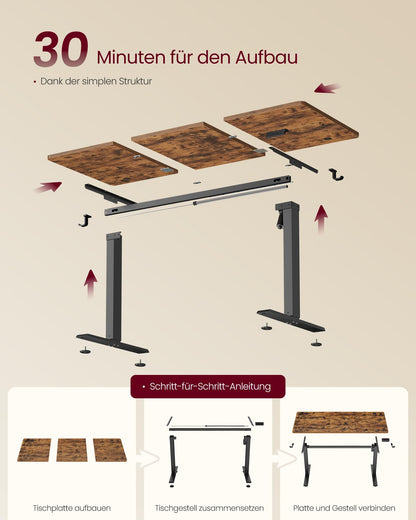 VASAGLE Schreibtisch höhenverstellbar 140 x 60 cm vintagebraun