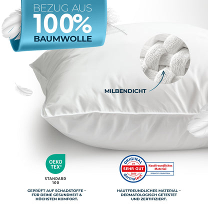 Glückstoff® Daunenkissen 3-Kammer 40x80 cm – Daunen & Federn Kopfkissen