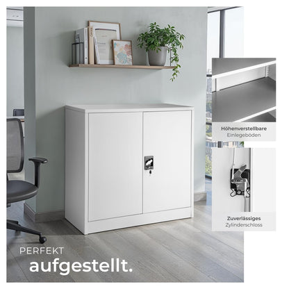 tectake Metall Aktenschrank abschliessbar grau 90x40x90 cm
