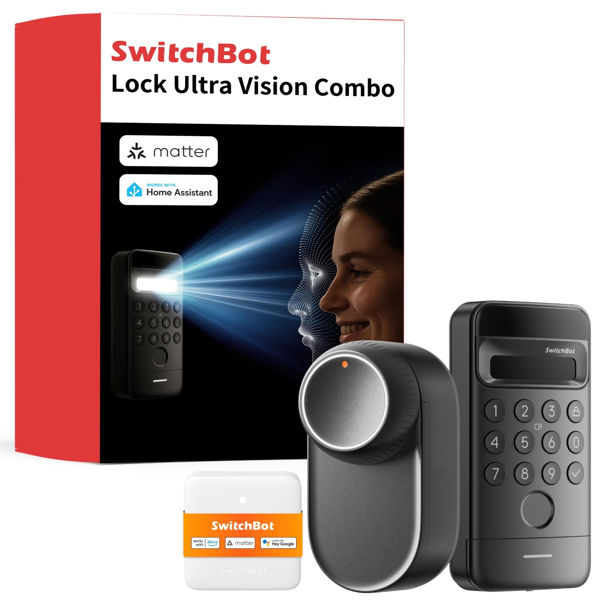 SwitchBot Smart Lock Ultra Keypad Vision – Elektronisches Türschloss. Schwarzes Keypad-Modul mit Kamera zur Zugangskontrolle.