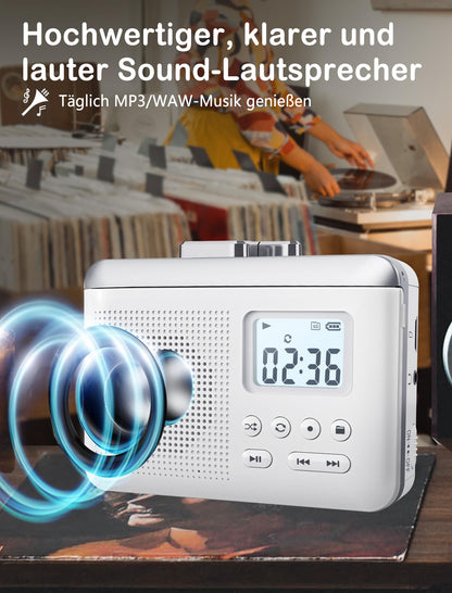 Gracioso Kassettenrekorder, tragbar, mit MP3-Konverter und Akku