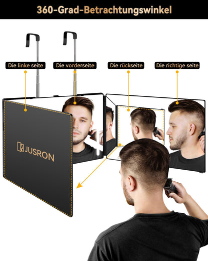 JUSRON 360 Grad Spiegel mit Licht, 3-teiliger Kosmetikspiegel