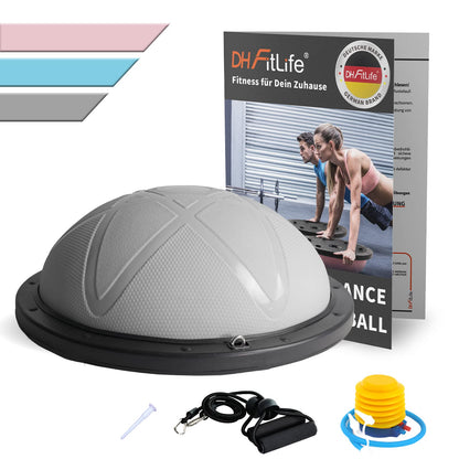 DH FitLife Balance Ball Fitness Gleichgewichtstrainer – Grau 60cm. Grauer halbrunder Ball zur Verbesserung von Gleichgewicht, Koordination und Stabilität im Fitness-Training.