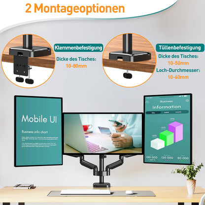 ELIVED EV006 Monitor Halterung - 3 Monitore Gasdruckfeder